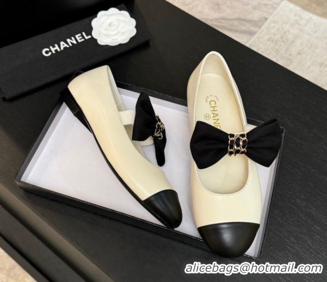 Most Popular Chanel Lambskin Leather Mary Janes Ballet Flats with Bow White 2025 CH110303 1103070