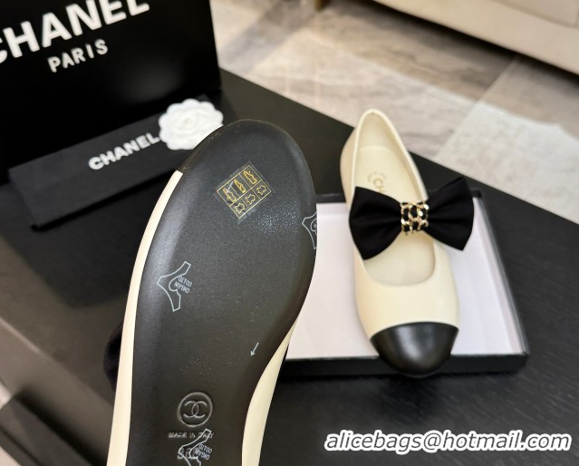 Most Popular Chanel Lambskin Leather Mary Janes Ballet Flats with Bow White 2025 CH110303 1103070