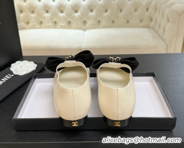 Most Popular Chanel Lambskin Leather Mary Janes Ballet Flats with Bow White 2025 CH110303 1103070