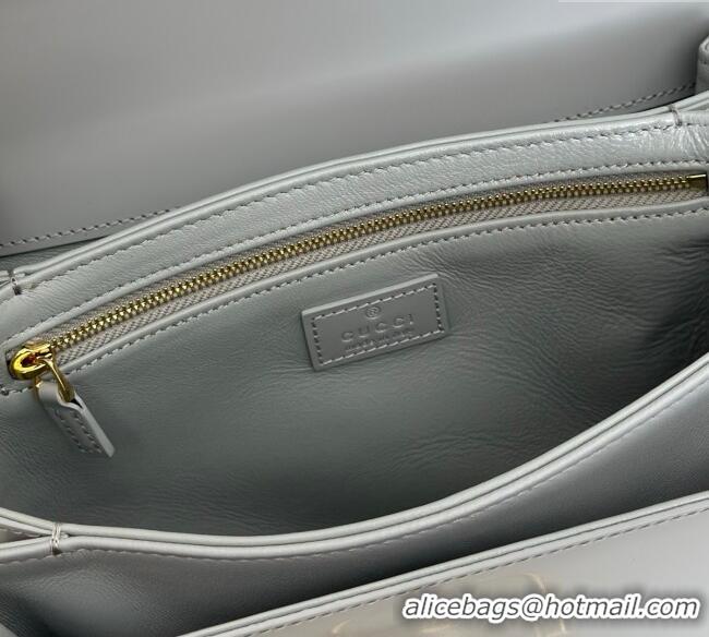 Top Quality Gucci Siena small shoulder bag in Leather with Oversized Half Horsebit 846705 Light Grey 2025