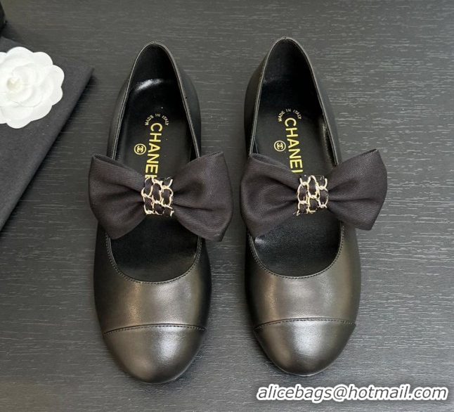 Classic Hot Chanel Lambskin Leather Mary Janes Ballet Flats with Bow Black 2025 CH110303 1103071