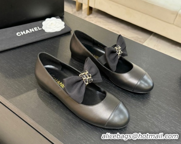 Classic Hot Chanel Lambskin Leather Mary Janes Ballet Flats with Bow Black 2025 CH110303 1103071