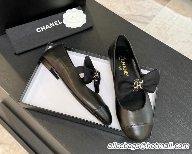 Classic Hot Chanel Lambskin Leather Mary Janes Ballet Flats with Bow Black 2025 CH110303 1103071