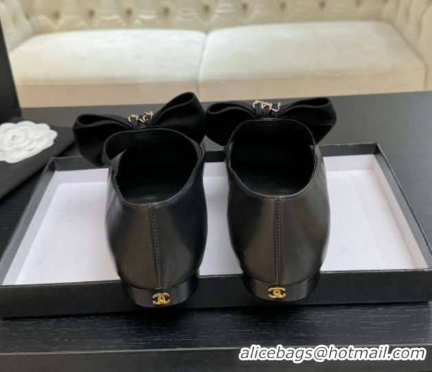 Classic Hot Chanel Lambskin Leather Mary Janes Ballet Flats with Bow Black 2025 CH110303 1103071