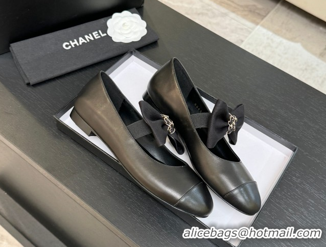 Classic Hot Chanel Lambskin Leather Mary Janes Ballet Flats with Bow Black 2025 CH110303 1103071