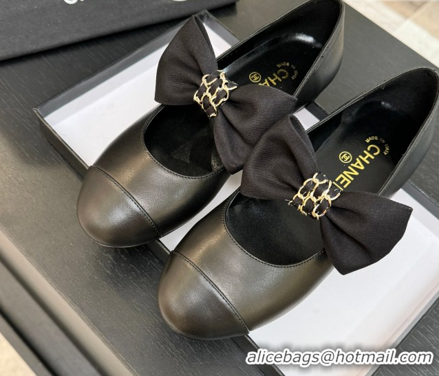 Classic Hot Chanel Lambskin Leather Mary Janes Ballet Flats with Bow Black 2025 CH110303 1103071