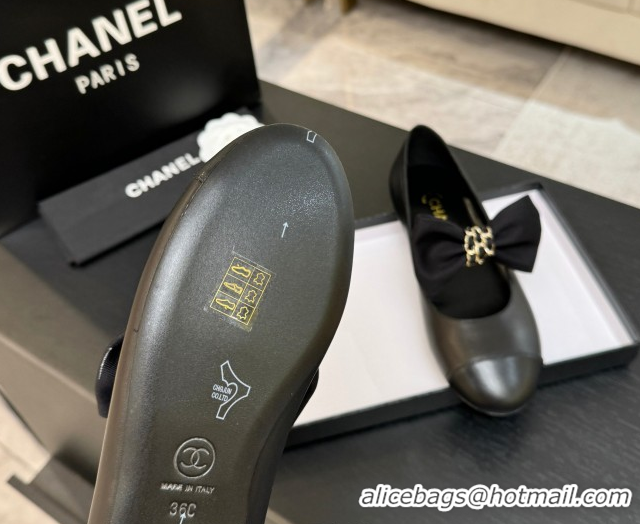 Classic Hot Chanel Lambskin Leather Mary Janes Ballet Flats with Bow Black 2025 CH110303 1103071