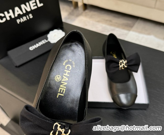 Classic Hot Chanel Lambskin Leather Mary Janes Ballet Flats with Bow Black 2025 CH110303 1103071