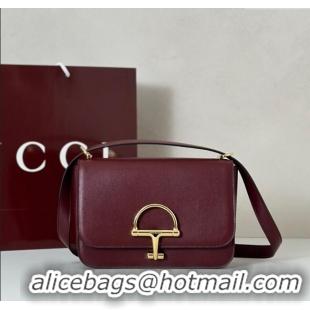 Top Design Gucci Siena small shoulder bag in Leather with Oversized Half Horsebit 846705 Ancora Red 2025
