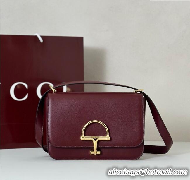Top Design Gucci Siena small shoulder bag in Leather with Oversized Half Horsebit 846705 Ancora Red 2025