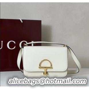 Luxury Cheap Gucci Siena small shoulder bag in Leather with Oversized Half Horsebit 846705 White 2025