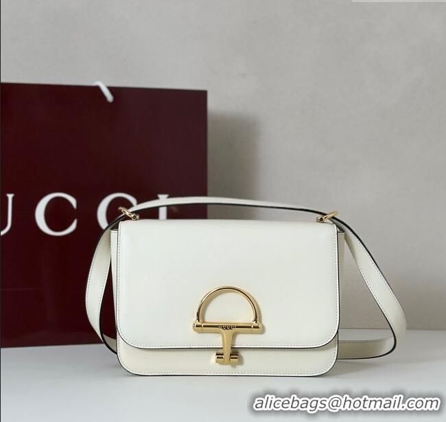 Luxury Cheap Gucci Siena small shoulder bag in Leather with Oversized Half Horsebit 846705 White 2025