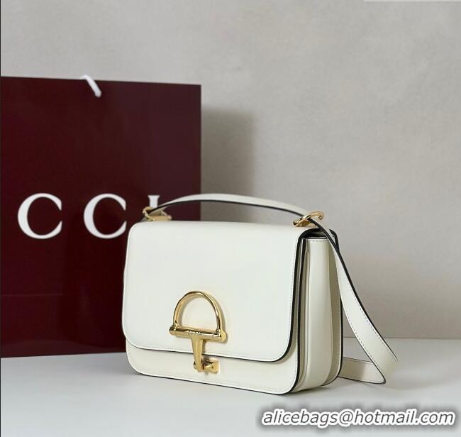 Luxury Cheap Gucci Siena small shoulder bag in Leather with Oversized Half Horsebit 846705 White 2025