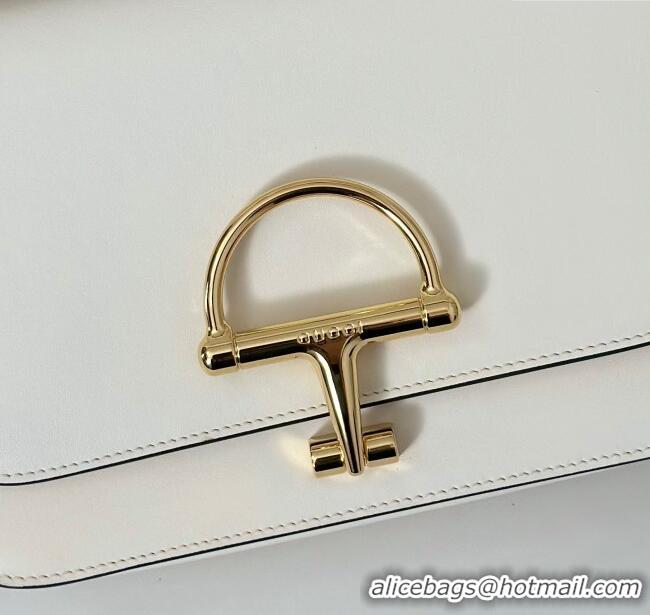 Luxury Cheap Gucci Siena small shoulder bag in Leather with Oversized Half Horsebit 846705 White 2025