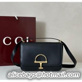 Top Design Gucci Siena small shoulder bag in Leather with Oversized Half Horsebit 846705 Black 2025