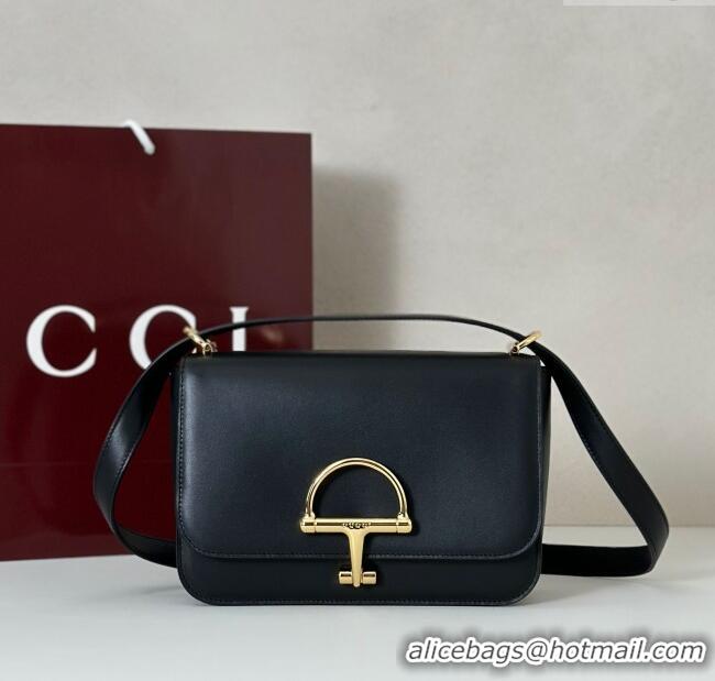 Top Design Gucci Siena small shoulder bag in Leather with Oversized Half Horsebit 846705 Black 2025