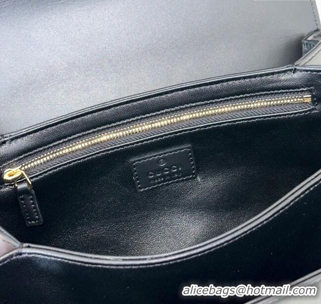 Top Design Gucci Siena small shoulder bag in Leather with Oversized Half Horsebit 846705 Black 2025