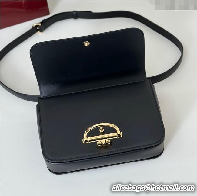 Top Design Gucci Siena small shoulder bag in Leather with Oversized Half Horsebit 846705 Black 2025