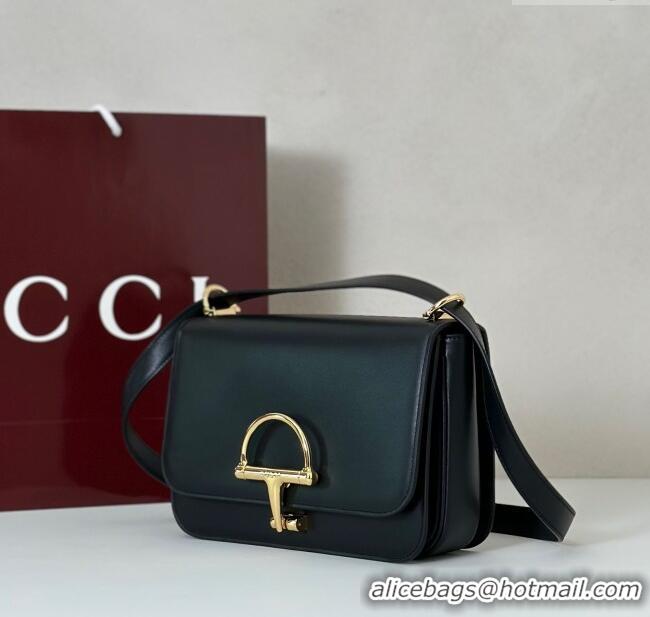Top Design Gucci Siena small shoulder bag in Leather with Oversized Half Horsebit 846705 Black 2025