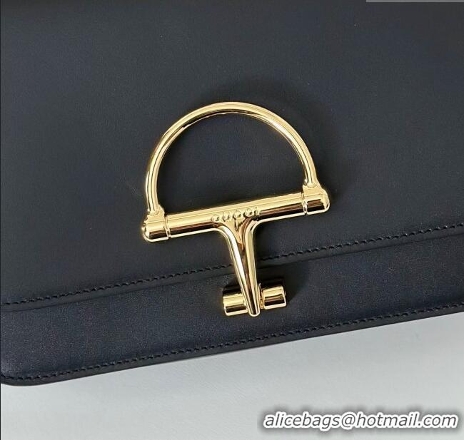 Top Design Gucci Siena small shoulder bag in Leather with Oversized Half Horsebit 846705 Black 2025