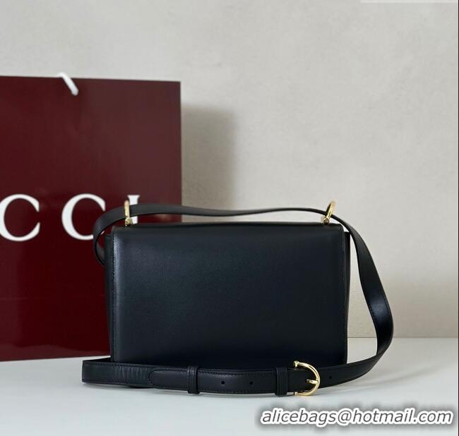 Top Design Gucci Siena small shoulder bag in Leather with Oversized Half Horsebit 846705 Black 2025