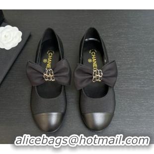 1:1 aaaaa Chanel Grosgrain & Calfskin Leather Mary Janes Ballet Flats with Bow Black 2025 CH110303 1103073