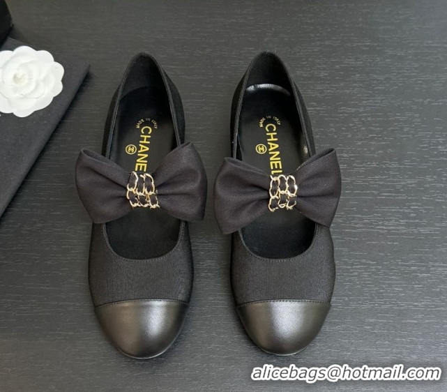 1:1 aaaaa Chanel Grosgrain & Calfskin Leather Mary Janes Ballet Flats with Bow Black 2025 CH110303 1103073