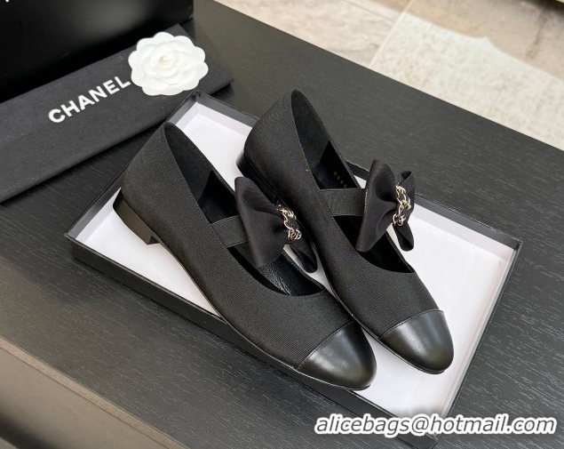 1:1 aaaaa Chanel Grosgrain & Calfskin Leather Mary Janes Ballet Flats with Bow Black 2025 CH110303 1103073