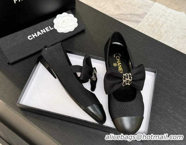 1:1 aaaaa Chanel Grosgrain & Calfskin Leather Mary Janes Ballet Flats with Bow Black 2025 CH110303 1103073