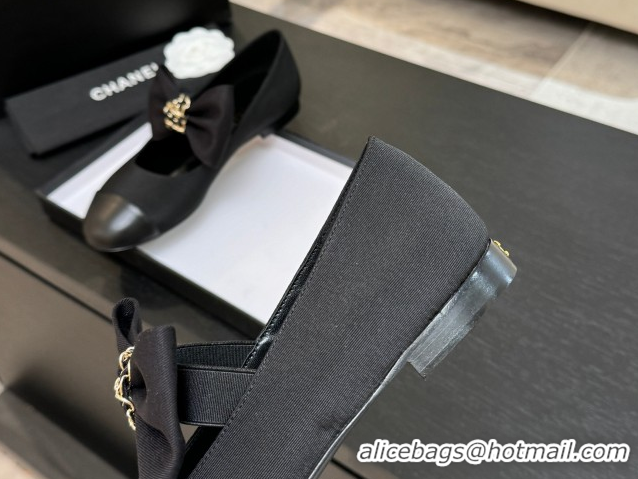 1:1 aaaaa Chanel Grosgrain & Calfskin Leather Mary Janes Ballet Flats with Bow Black 2025 CH110303 1103073
