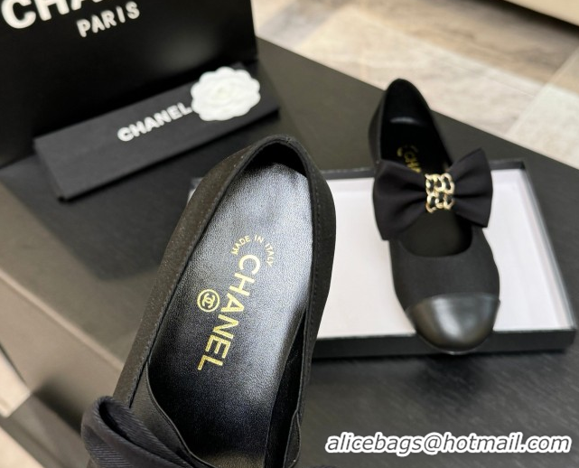 1:1 aaaaa Chanel Grosgrain & Calfskin Leather Mary Janes Ballet Flats with Bow Black 2025 CH110303 1103073