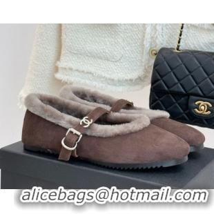 Purchase Chanel Suede and Wool Mary Janes Ballet Flats Brown 2025 CH110304 1103074