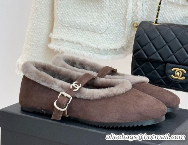 Purchase Chanel Suede and Wool Mary Janes Ballet Flats Brown 2025 CH110304 1103074