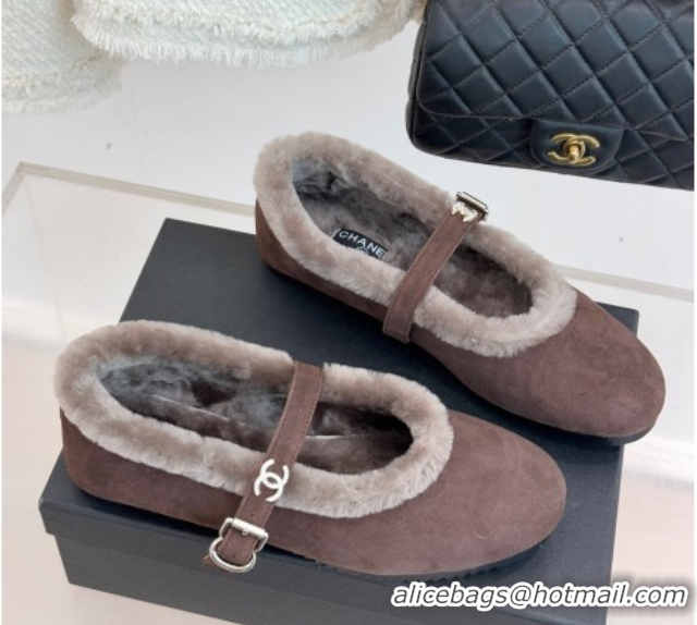 Purchase Chanel Suede and Wool Mary Janes Ballet Flats Brown 2025 CH110304 1103074