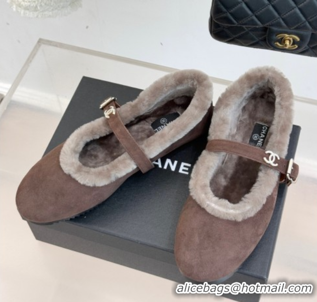 Purchase Chanel Suede and Wool Mary Janes Ballet Flats Brown 2025 CH110304 1103074
