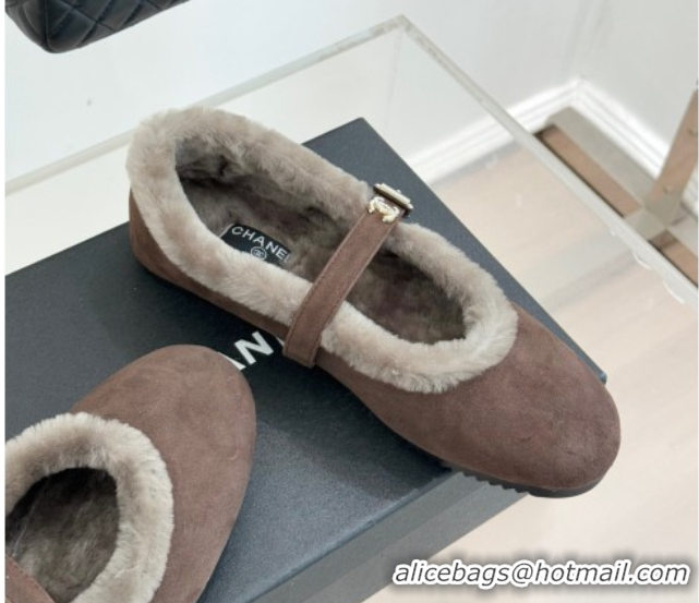 Purchase Chanel Suede and Wool Mary Janes Ballet Flats Brown 2025 CH110304 1103074