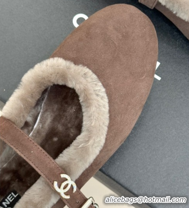Purchase Chanel Suede and Wool Mary Janes Ballet Flats Brown 2025 CH110304 1103074