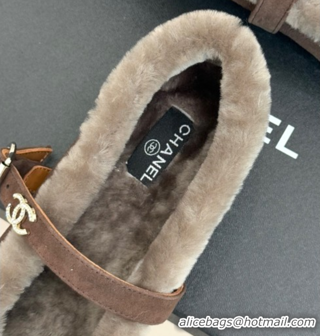 Purchase Chanel Suede and Wool Mary Janes Ballet Flats Brown 2025 CH110304 1103074