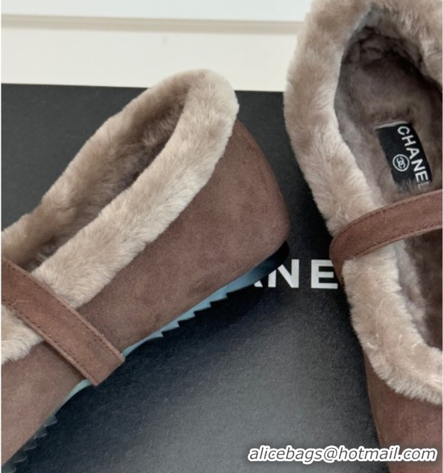Purchase Chanel Suede and Wool Mary Janes Ballet Flats Brown 2025 CH110304 1103074