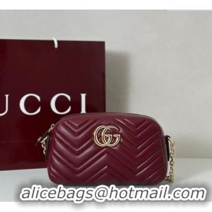 Luxury Cheap Gucci GG Marmont small camera bag in Leather 855273 Ancora Red 2025