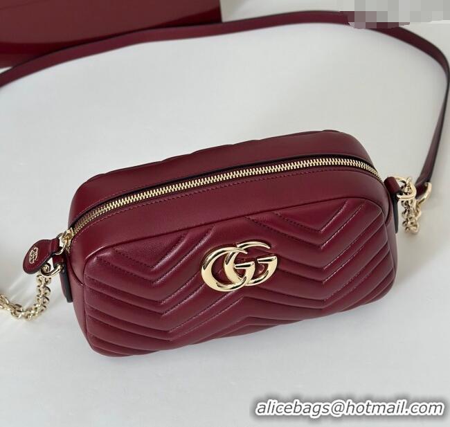 Luxury Cheap Gucci GG Marmont small camera bag in Leather 855273 Ancora Red 2025