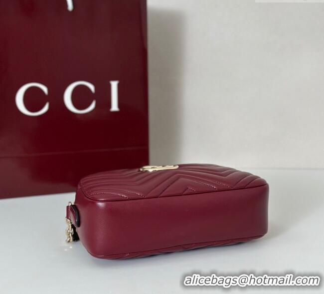 Luxury Cheap Gucci GG Marmont small camera bag in Leather 855273 Ancora Red 2025