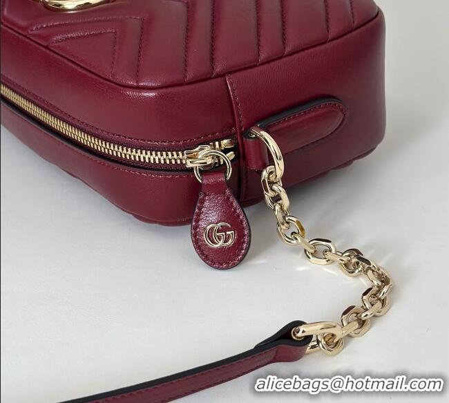 Luxury Cheap Gucci GG Marmont small camera bag in Leather 855273 Ancora Red 2025