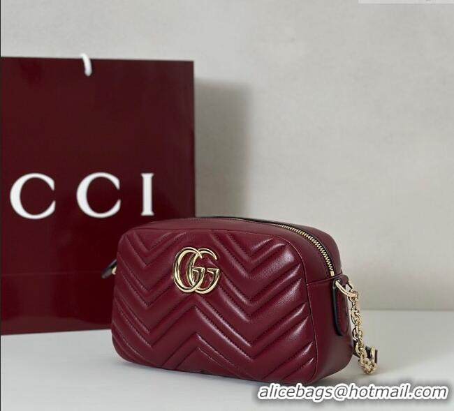 Luxury Cheap Gucci GG Marmont small camera bag in Leather 855273 Ancora Red 2025