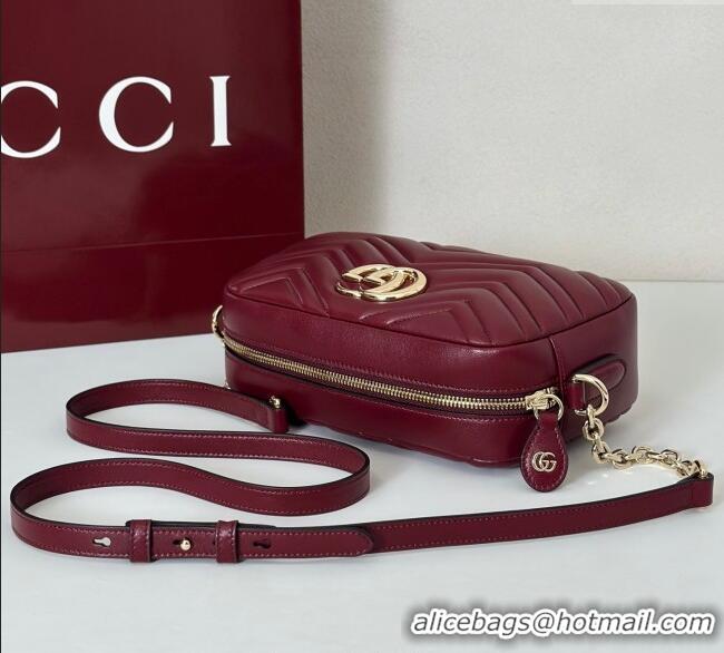 Luxury Cheap Gucci GG Marmont small camera bag in Leather 855273 Ancora Red 2025