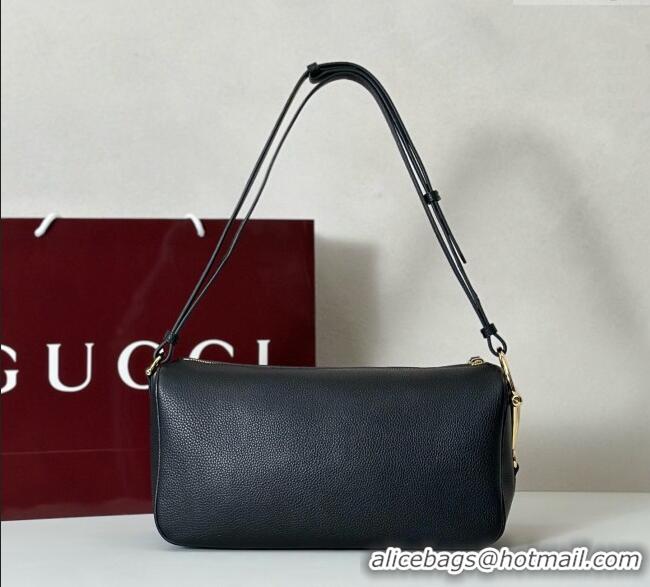 Grade Quality Gucci Half Horsebit medium shoulder bag in Leather 860787 Black 2025