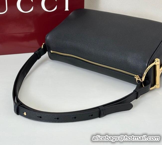 Grade Quality Gucci Half Horsebit medium shoulder bag in Leather 860787 Black 2025