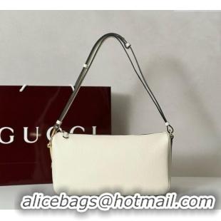 Top Design Gucci Half Horsebit medium shoulder bag in Leather 860787 White 2025