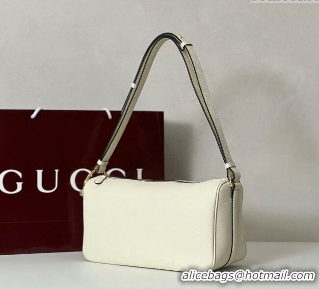 Top Design Gucci Half Horsebit medium shoulder bag in Leather 860787 White 2025