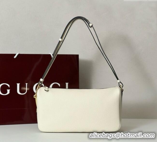 Top Design Gucci Half Horsebit medium shoulder bag in Leather 860787 White 2025